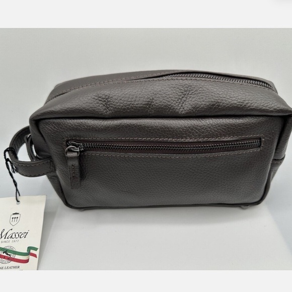 MASSEI, GENUINE LEATHER, MADE IN ITALY, MEN’S TOILETRY BAG, HAND MADE BROWN - Picture 4 of 6